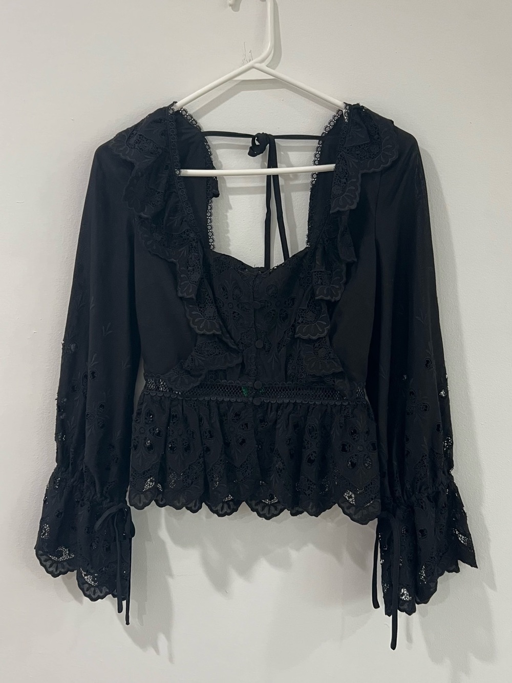 Self-Portrait Black Lace Ruffle Blouse Romantic Goth Cottagecore US 0